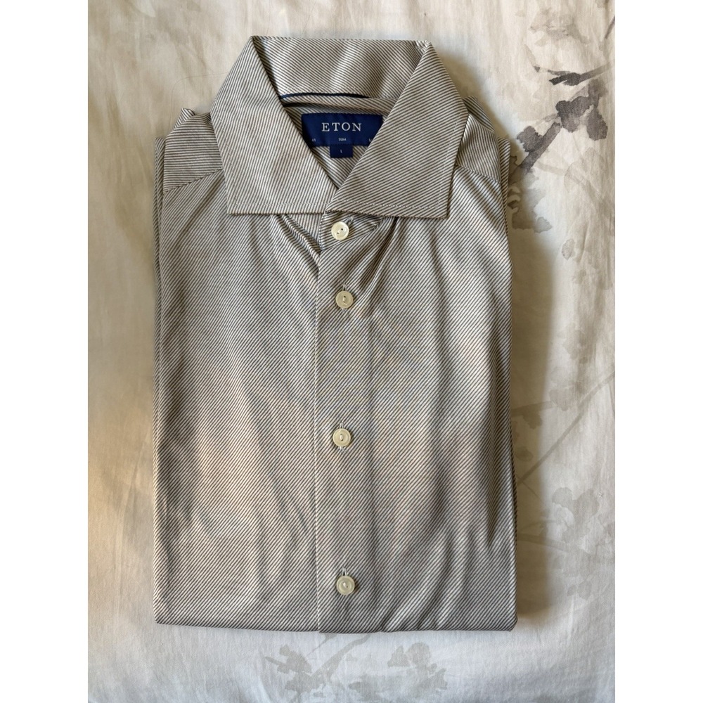 NWT Eton Slim Fit Diagonal Striped King Knit Sport Shirt Dress Casual Button Lg
